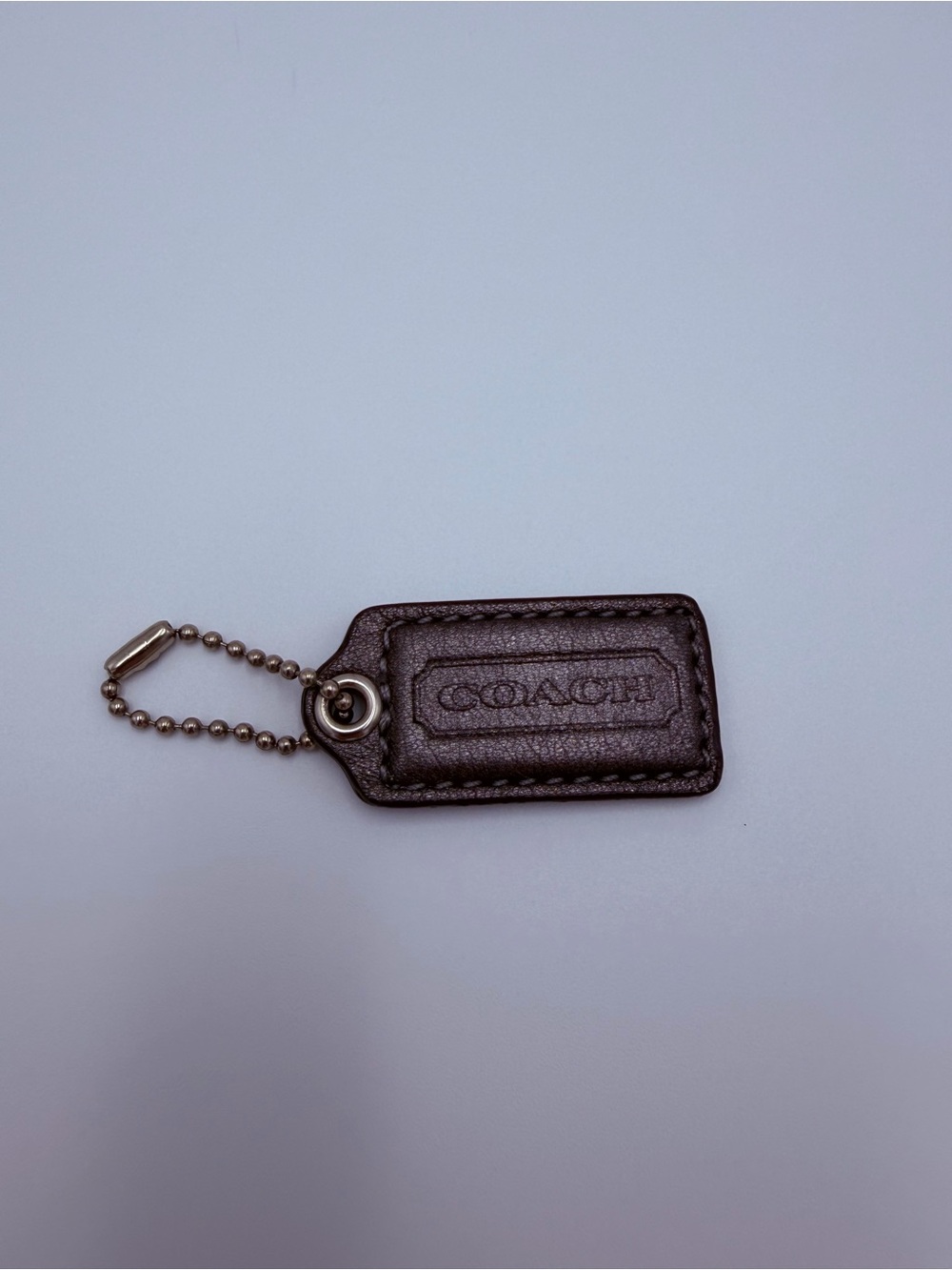 Coach Pewter Metallic Leather Hangtag Bag Charm Ball Chain